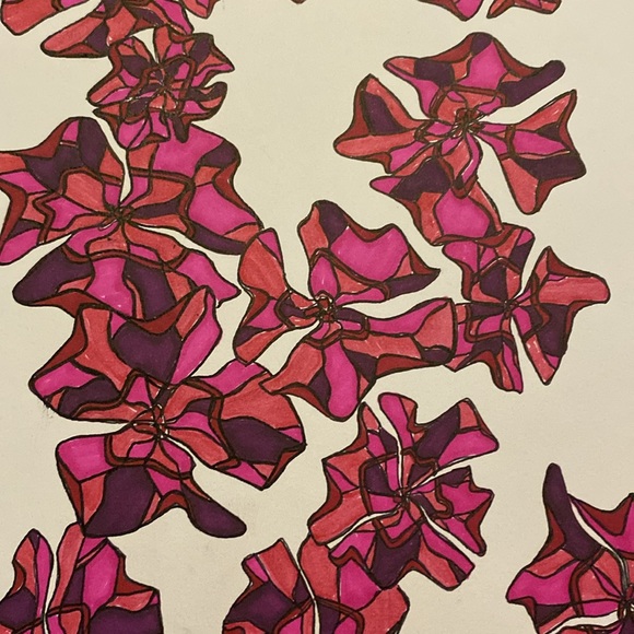 Unframed Original Art Drawing Stylized Flower Blooms Marker & Ink Alberta Artist - Picture 3 of 3